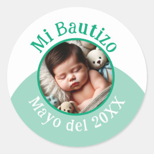 Mi Bautizo con Foto y Fecha Ronde Sticker