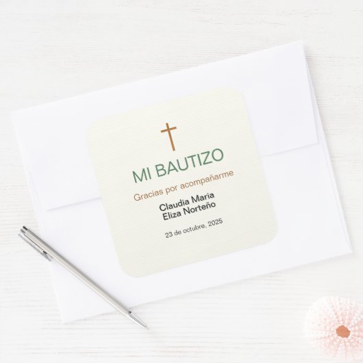Mi Bautizo Favor Sticker Custom Baptism Label (Enveloppe)