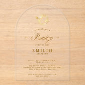 Mi Bautizo Gold Dove Spaanse doop Acryl Uitnodigingen (Voorkant)