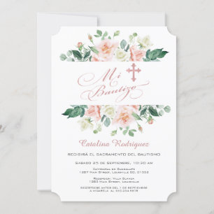 Mi Bautizo Invitacion Blush White Floral Baptisme Kaart