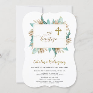 Mi Bautizo Invitacion Ivory Mint Floral Baptisme Kaart