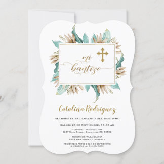 Mi Bautizo Invitacion Ivory Mint Floral Baptisme Kaart