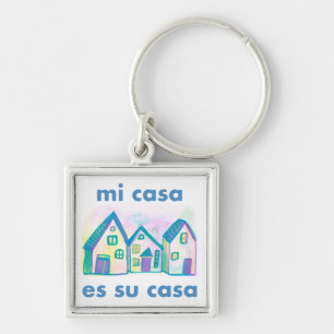 MI CASA ES SU CASA Waterverf Houses Cute Cheerful Sleutelhanger