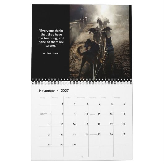 MI DOG Summer Sled Dog Center Calendrier (Nov 2027)