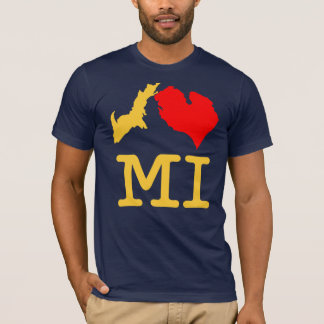 MI (I hart Michigan) mais en blauw T-shirt