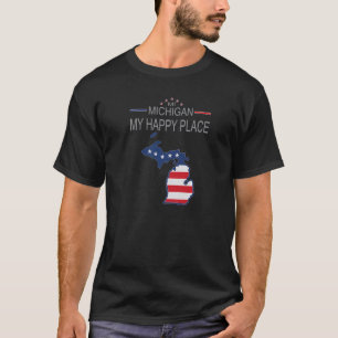 MI Michigan Mijn Gelukkige Plek VS Staten Vlag La T-shirt