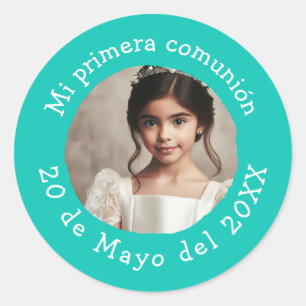 Mi primera comunión con foto personalizada ronde sticker