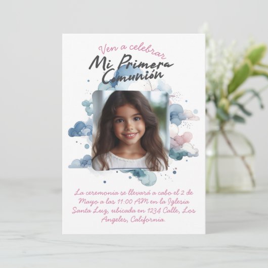 Mi Primera Comunión con foto Spaanse Waterverf Kaart (Staand voorkant)
