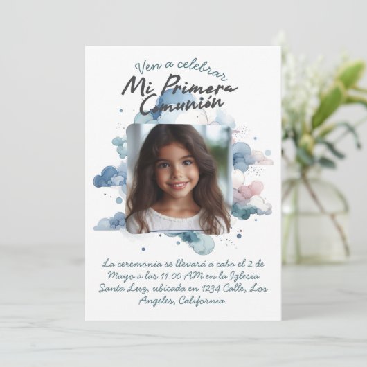 Mi Primera Comunión con foto Spaanse Waterverf Kaart (Staand voorkant)