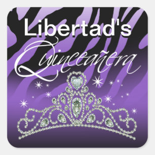 Mi Quinceañera Sparkling Tiara Zebra Vierkante Sticker