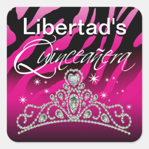 Mi Quinceañera Sparkling Tiara Zebra Vierkante Sticker