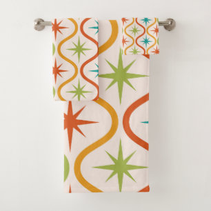Mi-Siècle Coloré Starburburts Sur Ogee Motif