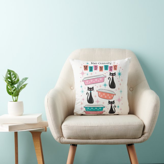 Mi-siècle folie Coussin Chats Noirs Pyrex Retro (Chaise)