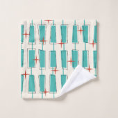 Mi-Siècle Moderne Blocs Atomique Turquoise, Crème, (Gant de toilette)