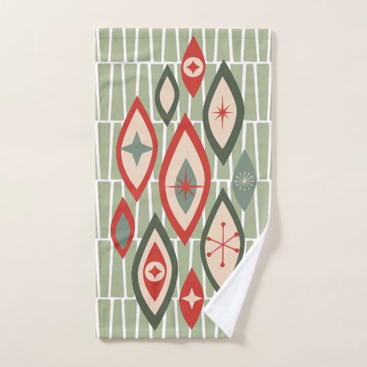 Mi-Siècle moderne Formes atomiques Vert, Rouge (Serviette à main)