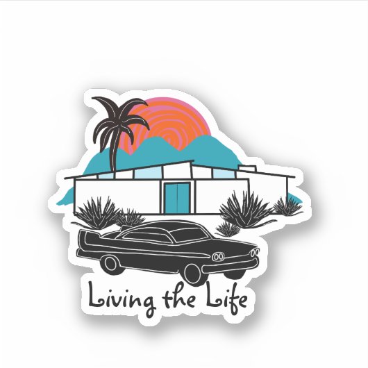 Mi-siècle Moderne Maison auto autocollant Palm (Devant)