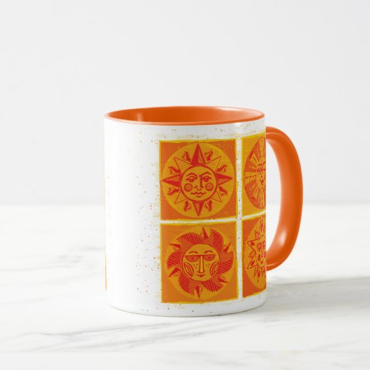 Mi-Siècle Moderne Orange Soleil Face Mug (Devant droit)