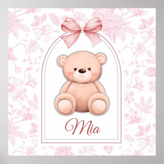 Mia | Aangepaste Roze Teddybeer Nursery Design Poster (Voorkant)