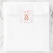 Mia | Aangepaste Roze Teddybeer Nursery Design Vierkante Sticker (Tas)