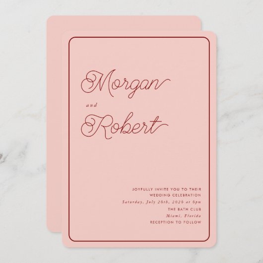 MIA Bold Roze & Rode bruiloft uitnodiging (Voorkant / Achterkant)