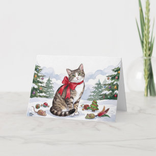Mia de Festieve Kat met Kerstversiering Kaart
