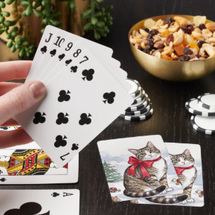 Mia de Festive Kat met Vakantiedecoratie Pokerkaarten