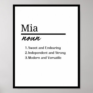 Mia, Meisje Gepersonaliseerde Naam Definitie Poster