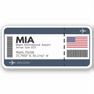MIA Miami Boarding Pass - United States Ticket Sticker