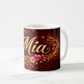 Mia Personalized Mug Pink Hearts Gold Floral Gift (Devant droit)