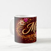 Mia Personalized Mug Pink Hearts Gold Floral Gift (Devant gauche)