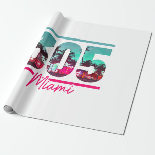 Miami 305 Area Code Florida Palm Trees Pri Cadeaupapier