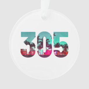 Miami 305 Area Code Florida Palm Trees Pri Ornament