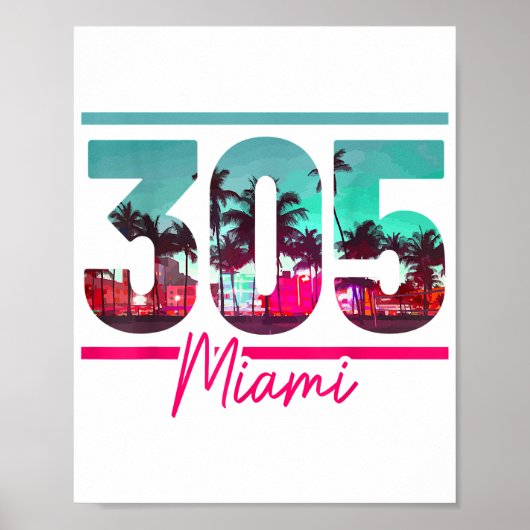 Miami 305 Area Code Florida  Palm Trees Pri Poster (Voorkant)