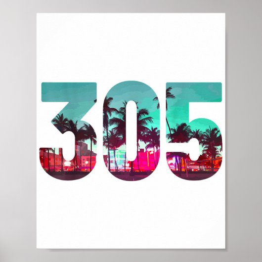 Miami 305 Area Code Florida  Palm Trees Pri Poster (Voorkant)