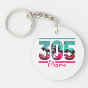 Miami 305 Area Code Florida  Palm Trees Pri Sleutelhanger