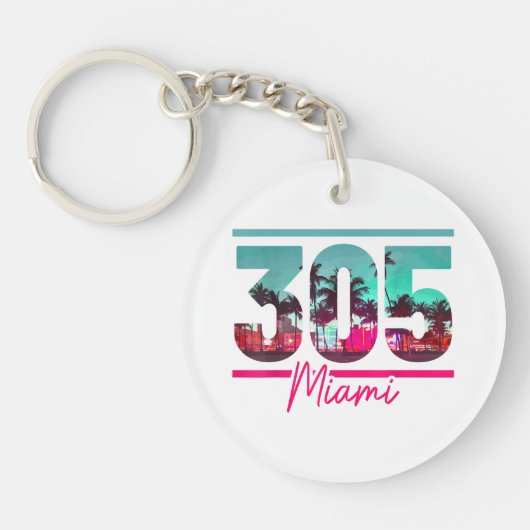 Miami 305 Area Code Florida Palm Trees Pri Sleutelhanger (Voorkant)
