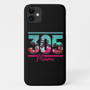 Miami 305 Netnummer Florida Vintage Palm Bomen Pri iPhone 11 Hoesje