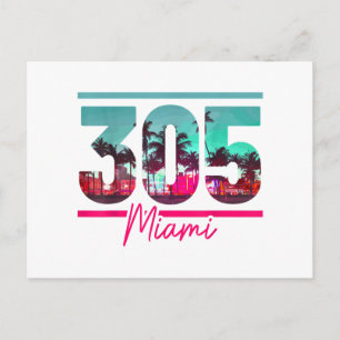 Miami 305 Netnummer Florida Vintage Palm Bomen tro Feestdagenkaart