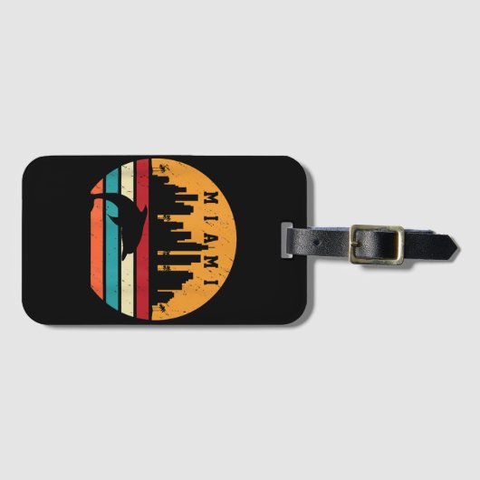  Miami 80s Dolphin Silhouette Souvenir Dolp Bagagelabel (Voorkant (horizontaal))