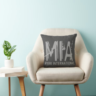 Miami Airport Grunge Typography Dark Gray Kussen