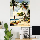Miami Beach, affiche de voyage en Floride (Bureau à domicile)