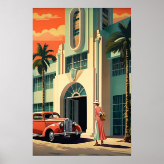 Miami Beach art deco hotel aan de voorkant airbrus Poster