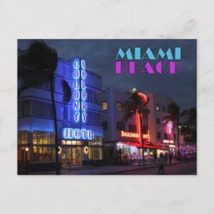 Miami Beach Art Deco Hotels 's nachts Briefkaart