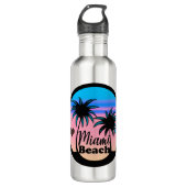 Miami Beach Blue en Pink Palm Trees Waterfles (Voorkant)