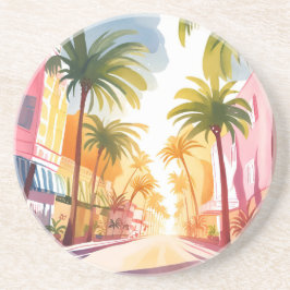 Miami Beach | Bright Colorful Watercolor Painting Zandsteen Onderzetter