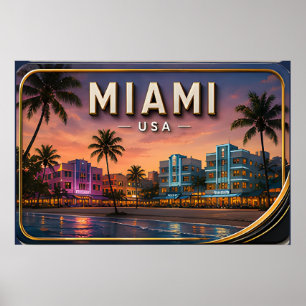 Miami Beach en Ocean Drive Zonsondergang Poster