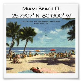 Miami Beach FL Map coördineert stijl Foto Afdruk