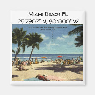 Miami Beach FL Map coördineert  stijl Magneet