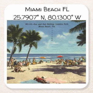 Miami Beach FL Map coördineert stijl Vierkante Kartonnen Onderzetter