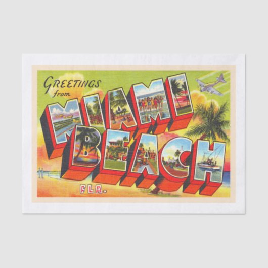 Miami Beach Florida  Briefkaart met grote letters Tissuepapier (Voorkant)